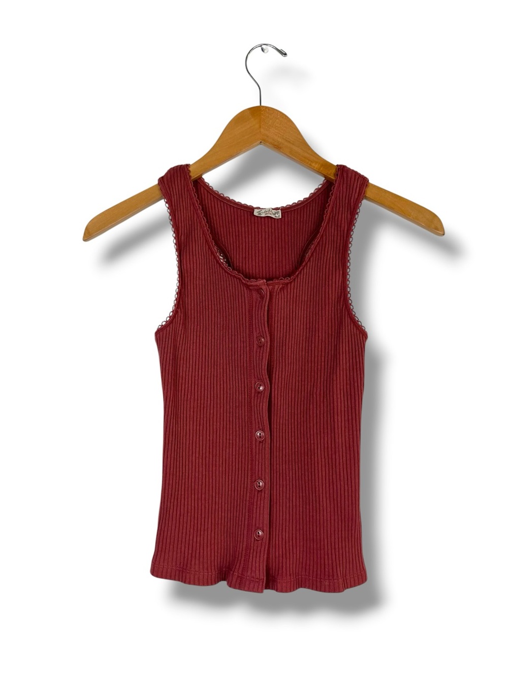 Free People Intimately Ribbed Button Down Tank Top Scalloped Edge Scoop Neck XS